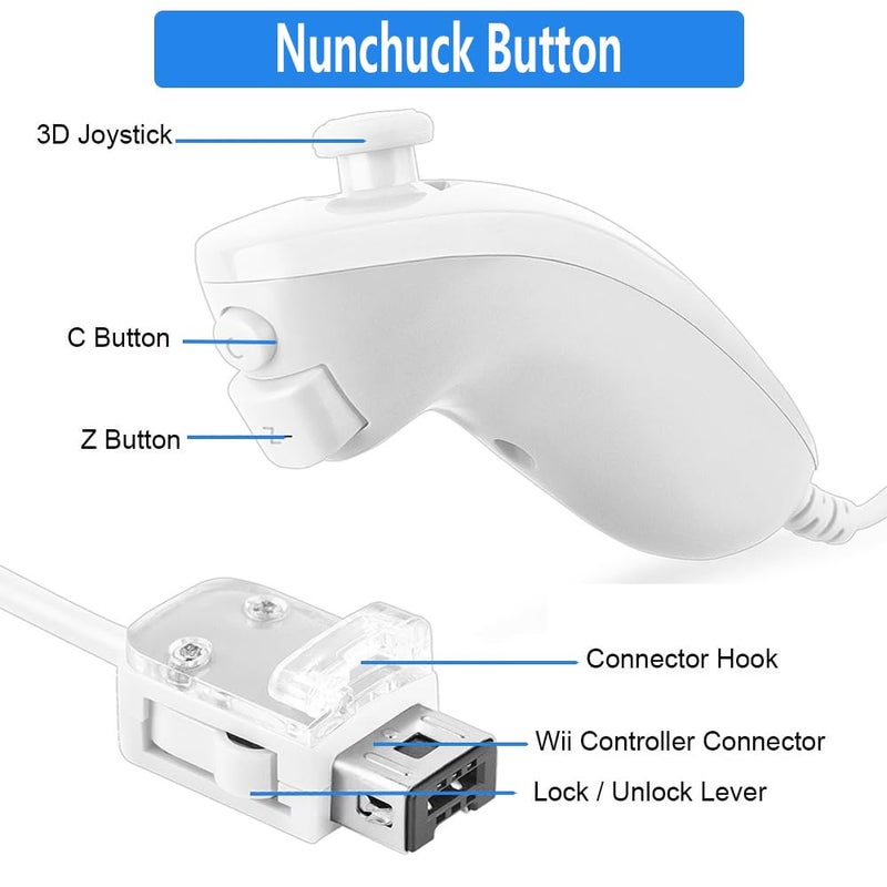 Tevodo Wii Nunchuck Controller, 1 Packs Nunchuck Joystick Compatible with Wii Wii U console(White) - Image 5
